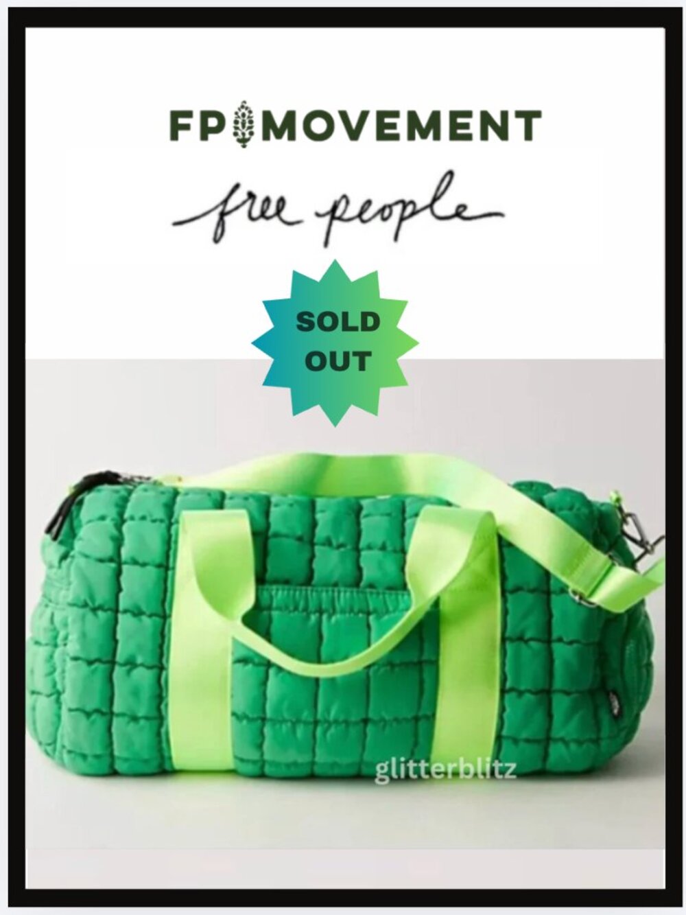 💚 Free People FP Movement Quilted Duffle Bag Kelly Green